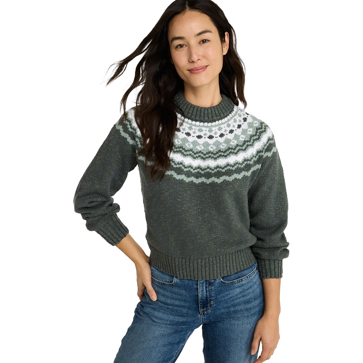 L.L.Bean L.L.Bean Cotton Ragg Relaxed Yoke Fair Isle Crewneck Sweater -Women's Thyme Fair Isle, L - $59.46 at Backcountry.com