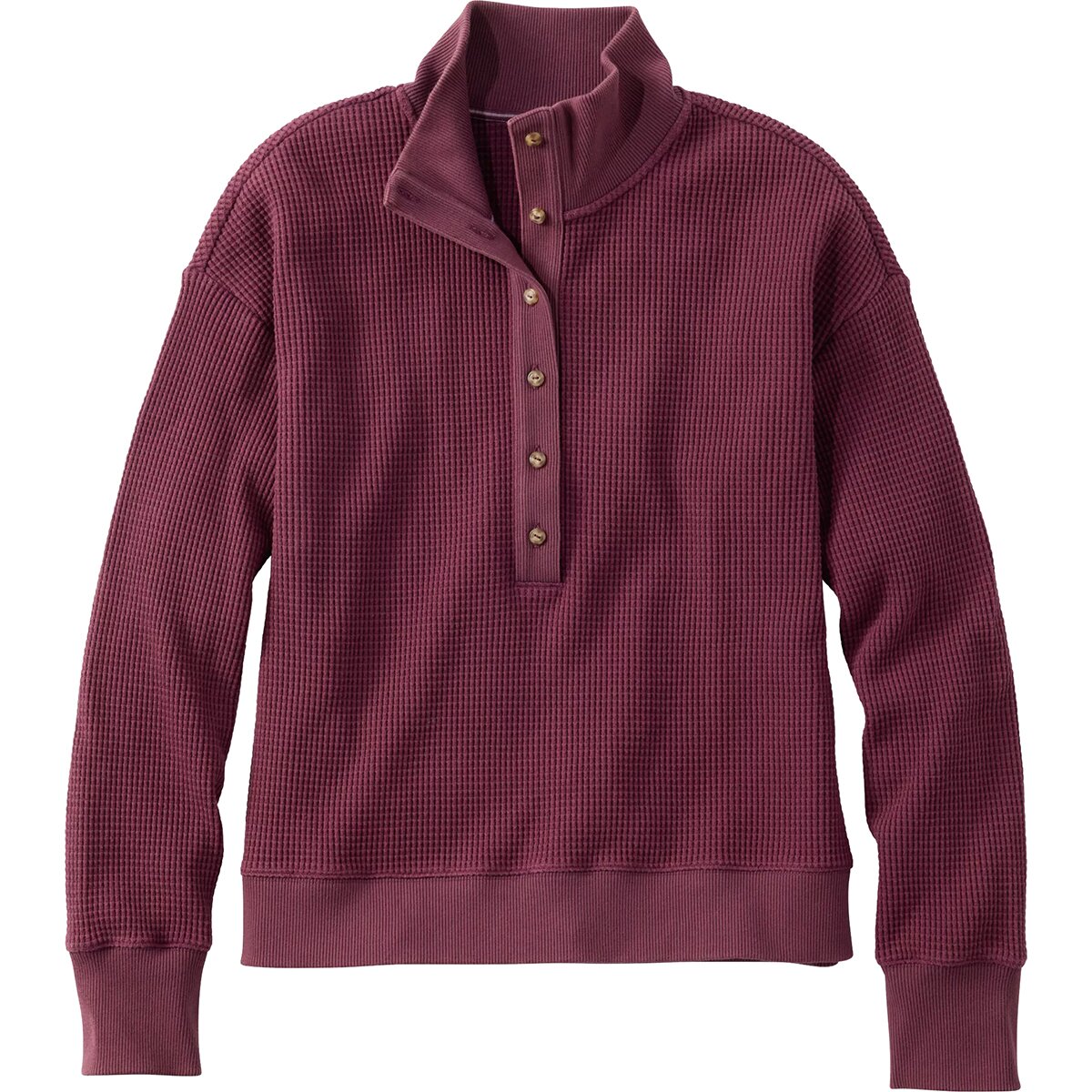 L.L.Bean Sunwashed Waffle Mockneck Henley - Women's Fig, L
