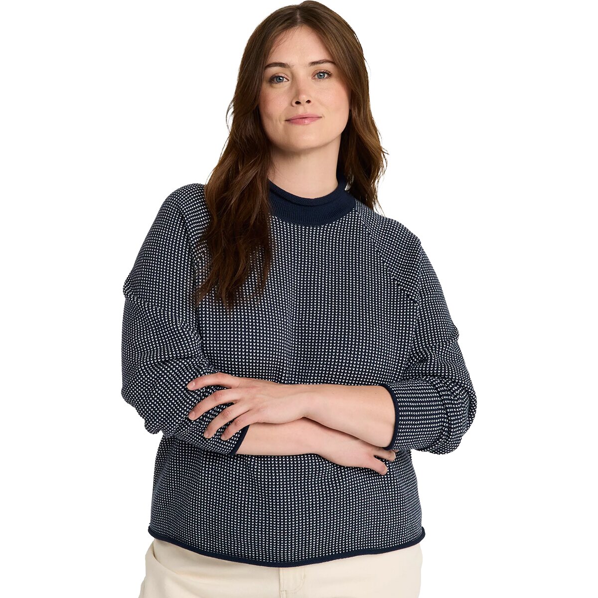 Image of L.L.Bean The Original Double L Rollneck Birdseye Sweater - Women's Classic Navy/Sea Salt Birdseye, XS