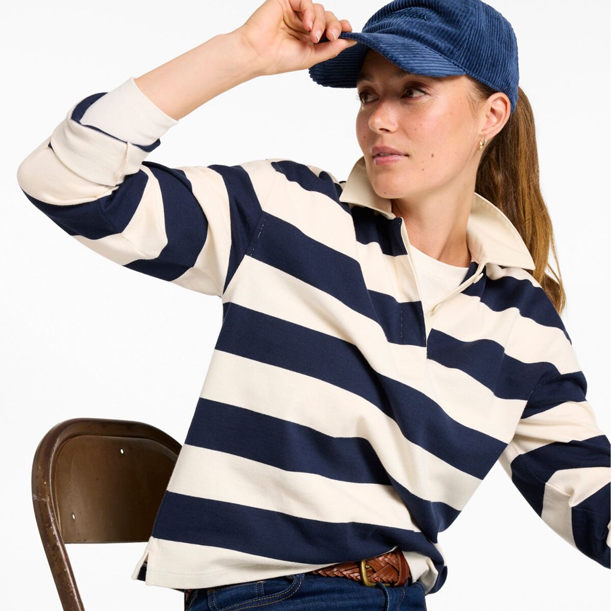 L.L.Bean Mountain Classic Rugby Stripe Long-Sleeve Top - Women's Wood Violet/Shade Teal, L