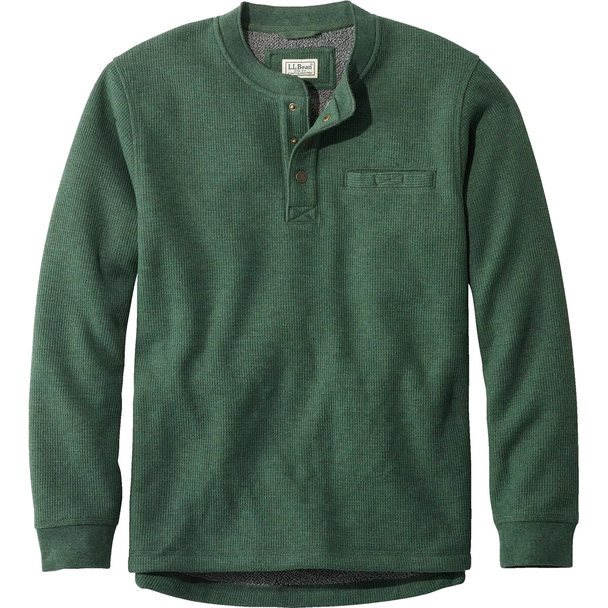 Image of L.L.Bean Katahdin Iron Works Waffle Fleece Henley - Men's Black Forest Green Heather, S