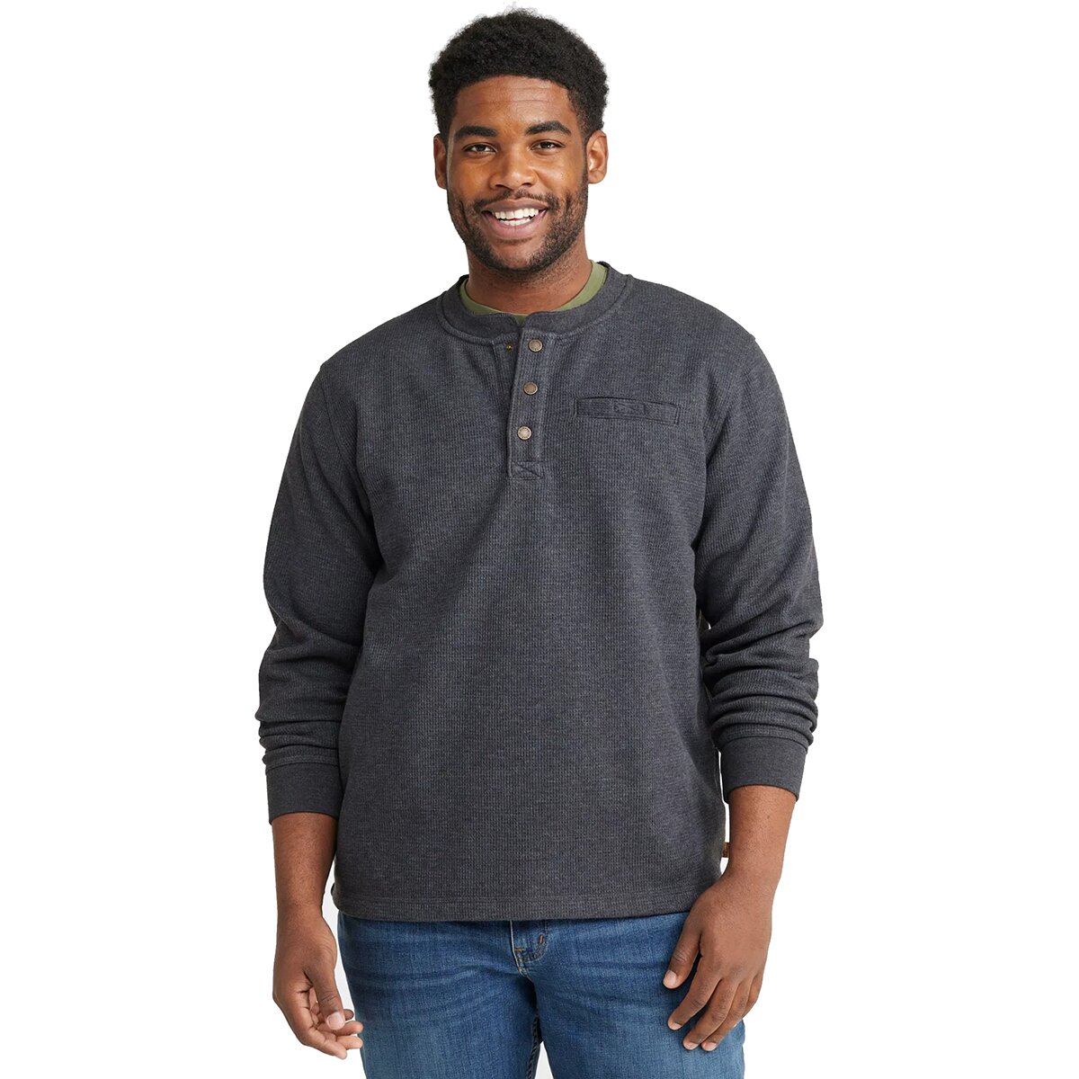 Image of L.L.Bean Katahdin Iron Works Waffle Fleece Henley - Men's Charcoal Heather, L