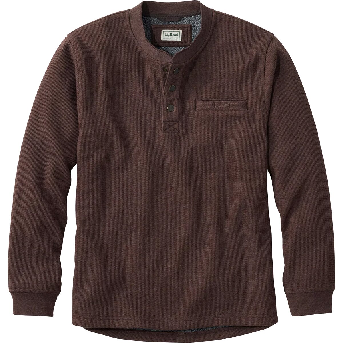 Image of L.L.Bean Katahdin Iron Works Waffle Fleece Henley - Men's Deepest Brown Heather, XL