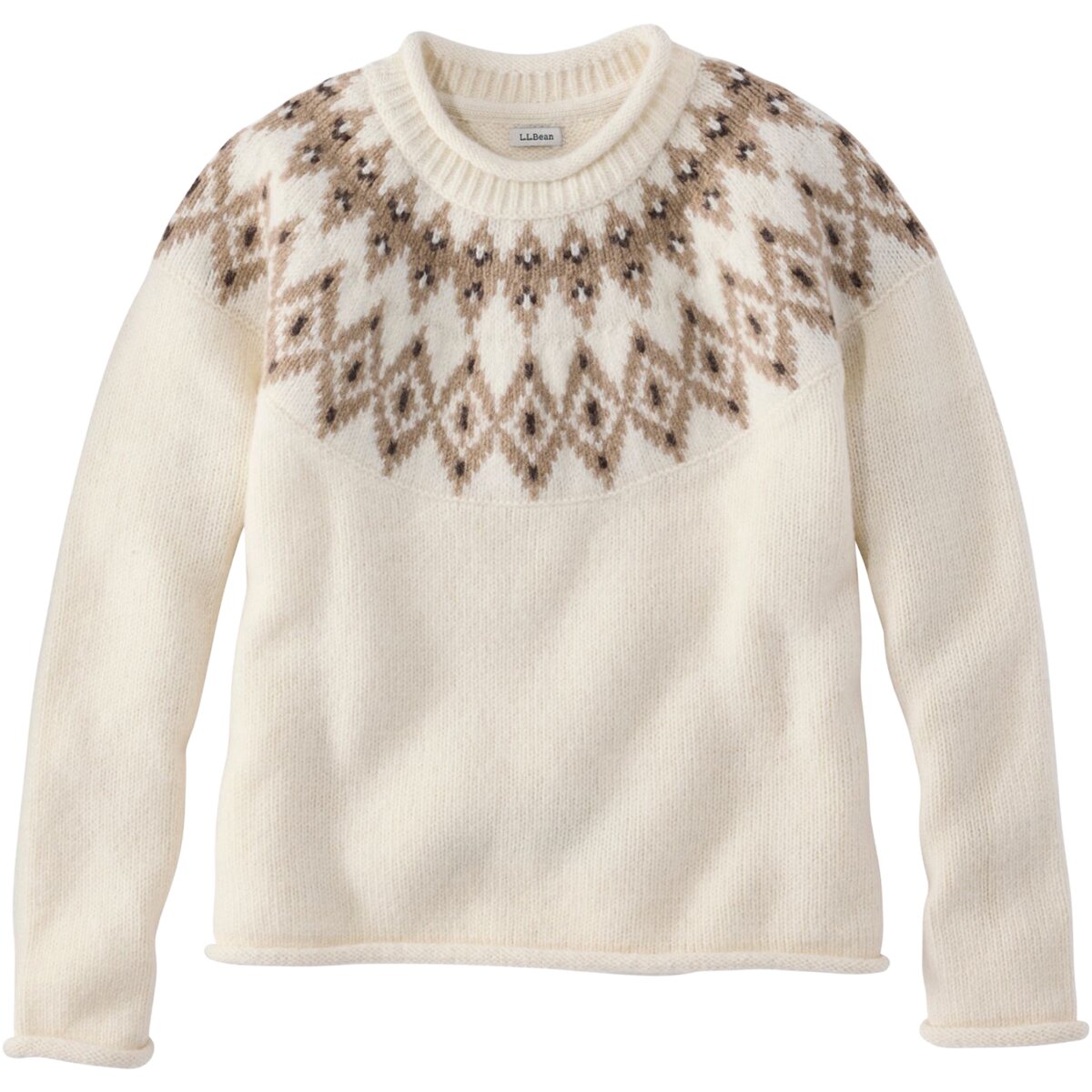 L.L.Bean Bean's Classic Ragg Wool Rollneck Novetly Sweater - Women's Bone Fair Isle, XS