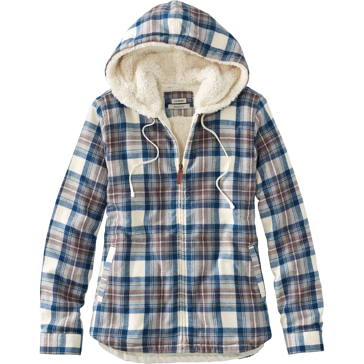L.L.Bean Scotch Plaid Sherpa Lined Regular Zip Hoodie - Women's Indigo Tartan, S