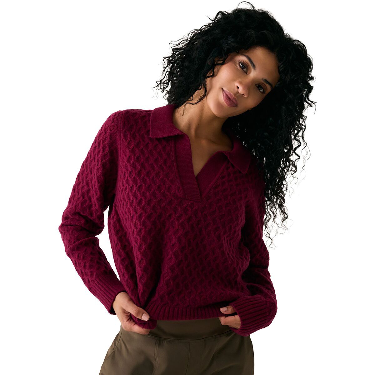 Image of Lole Verdun Polo Sweater - Women's Dark Cherry, XS