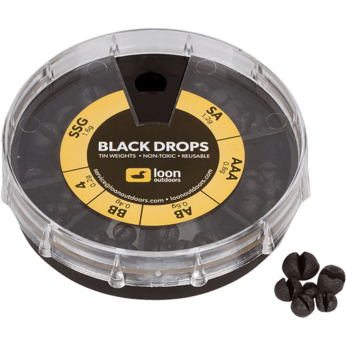Loon Outdoors Tin Drops 6 Division Split Shot Sinkers Black, One Size