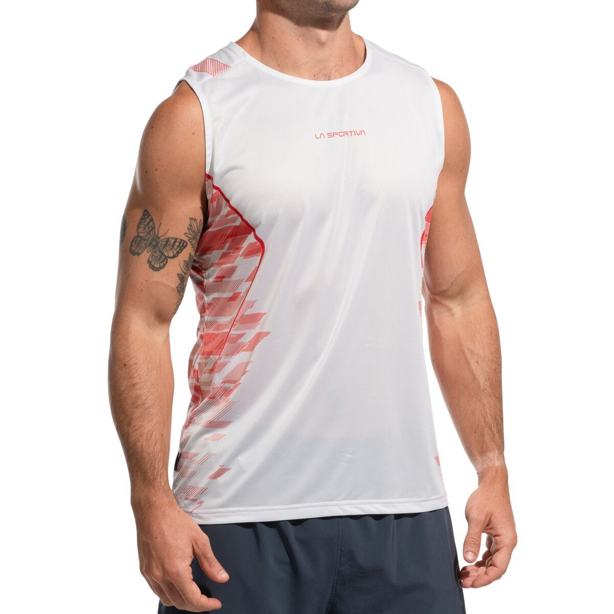 Image of La Sportiva Pacer Tank Top - Men's Chalk/Mountain Red, S