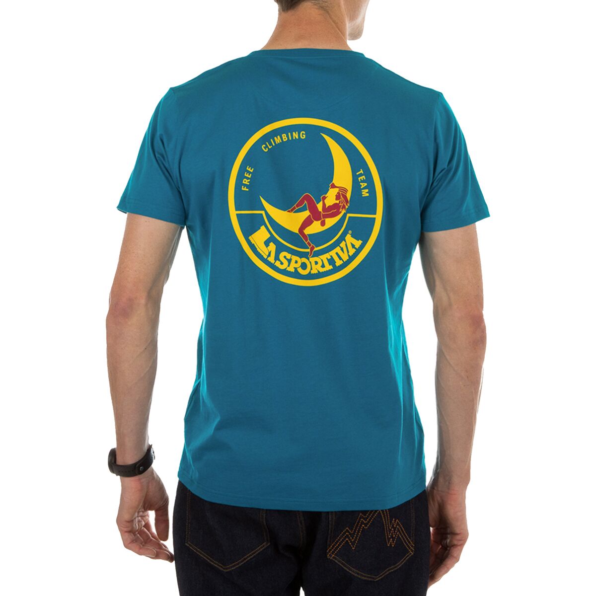 Image of La Sportiva Climbing On The Moon T-Shirt - Men's Turchese/Giallo, S