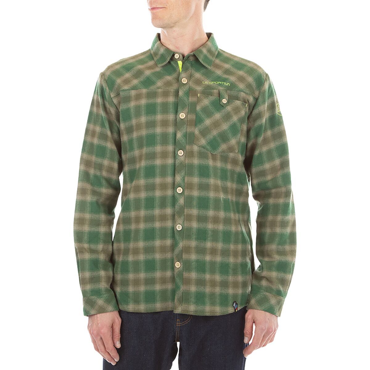 Image of La Sportiva Rambler Flannel Shirt - Men's Forest/Lime Punch, S