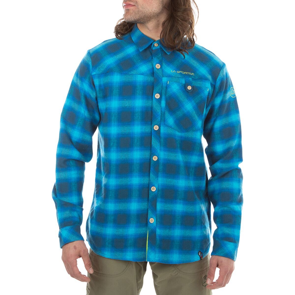 La Sportiva Rambler Flannel Shirt - Men's Storm Blue/Lime Punch, S
