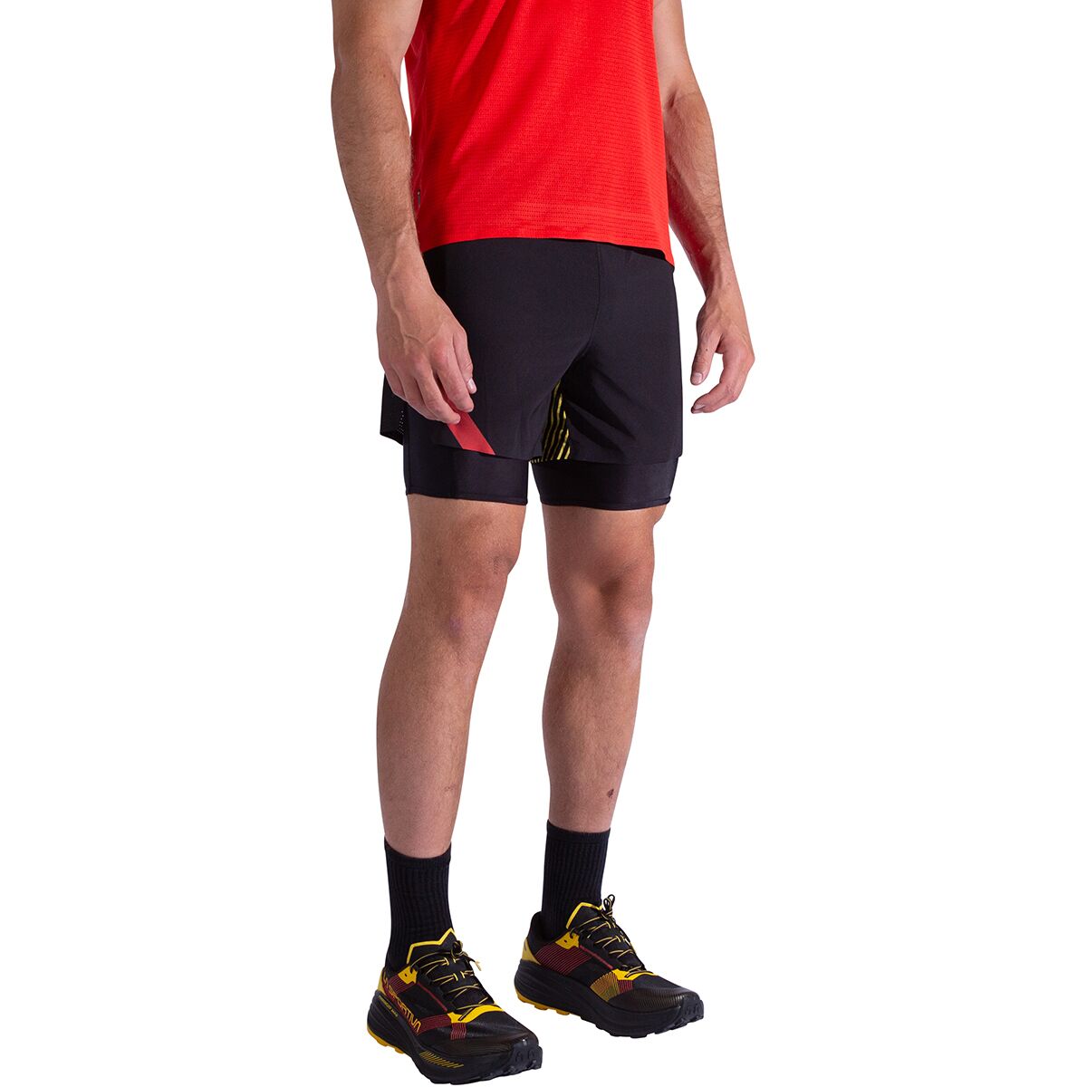 Image of La Sportiva Flow 5in Short - Men's Black/Yellow, L
