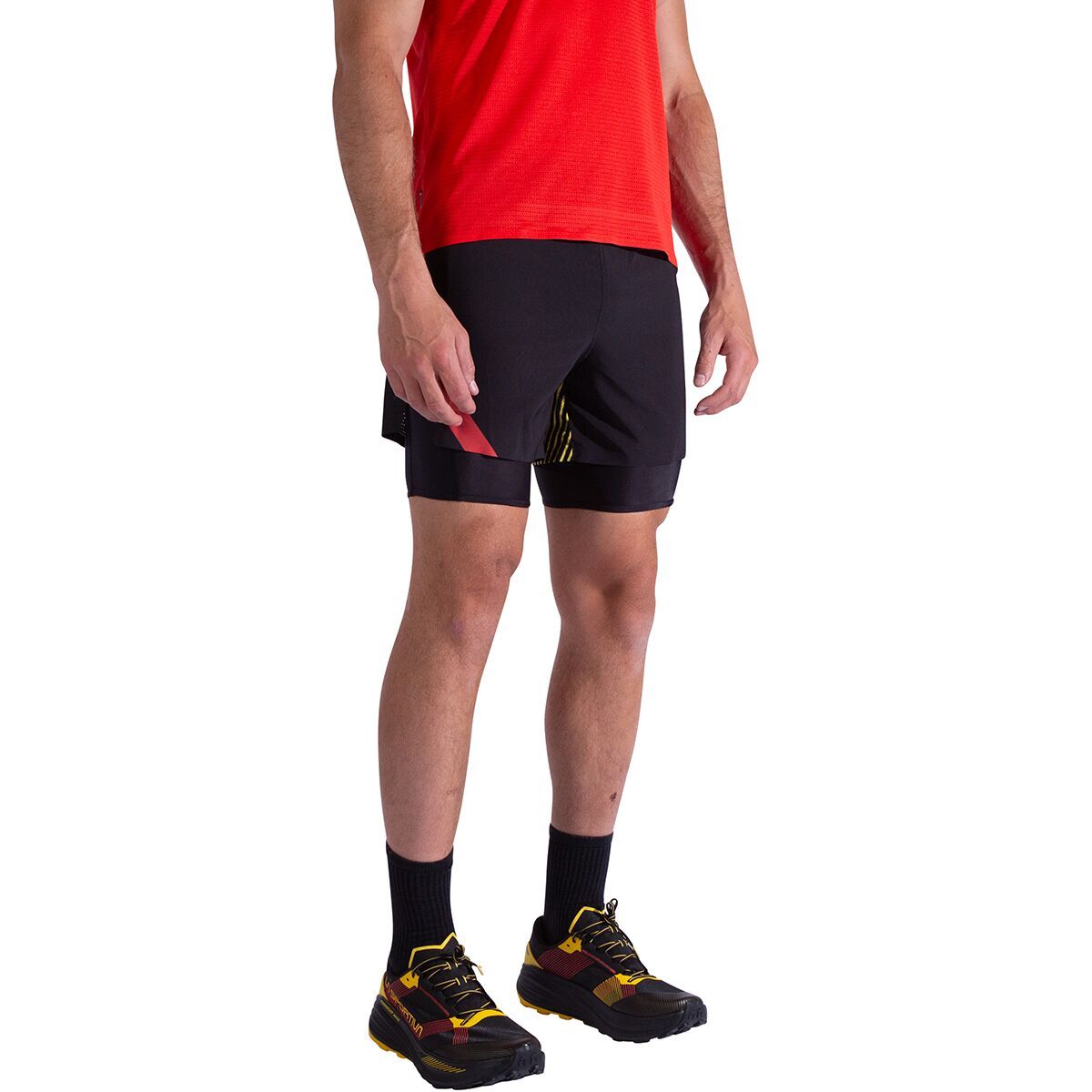 Image of La Sportiva Flow 5in Short - Men's Black/Yellow, S