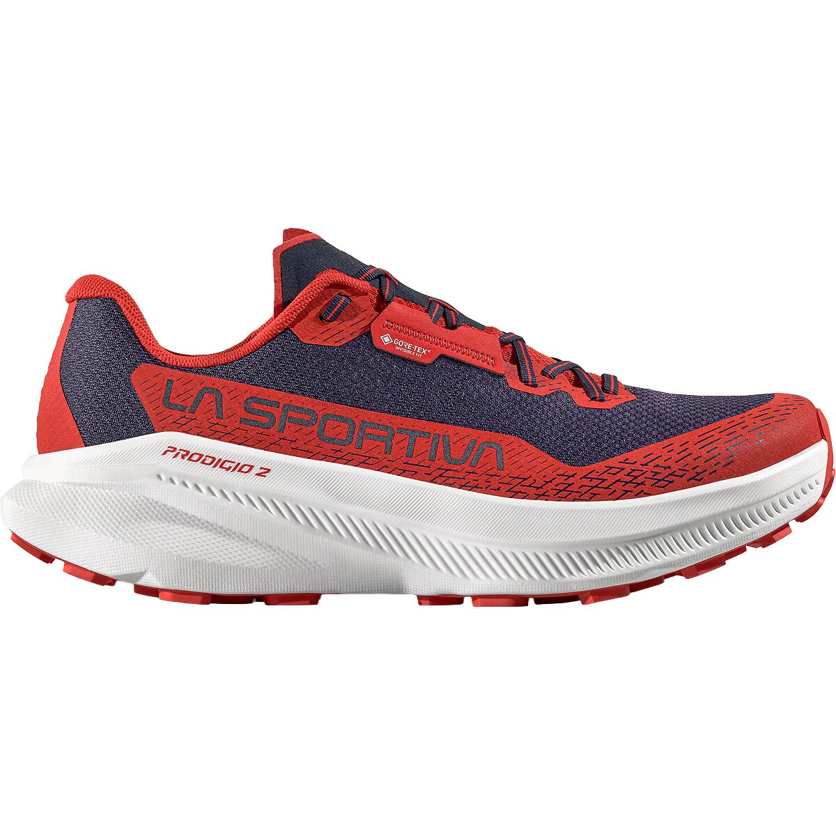 Image of La Sportiva Prodigio 2 GTX Trail Running Shoe - Men's Night Sky/Mountain Red, 42.5