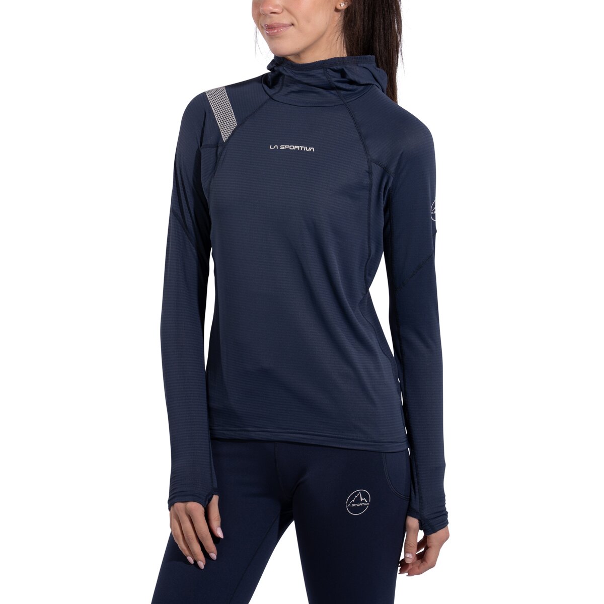 Image of La Sportiva Flash Micro-Fleece Hooded Top - Women's Night Sky/Chalk, L