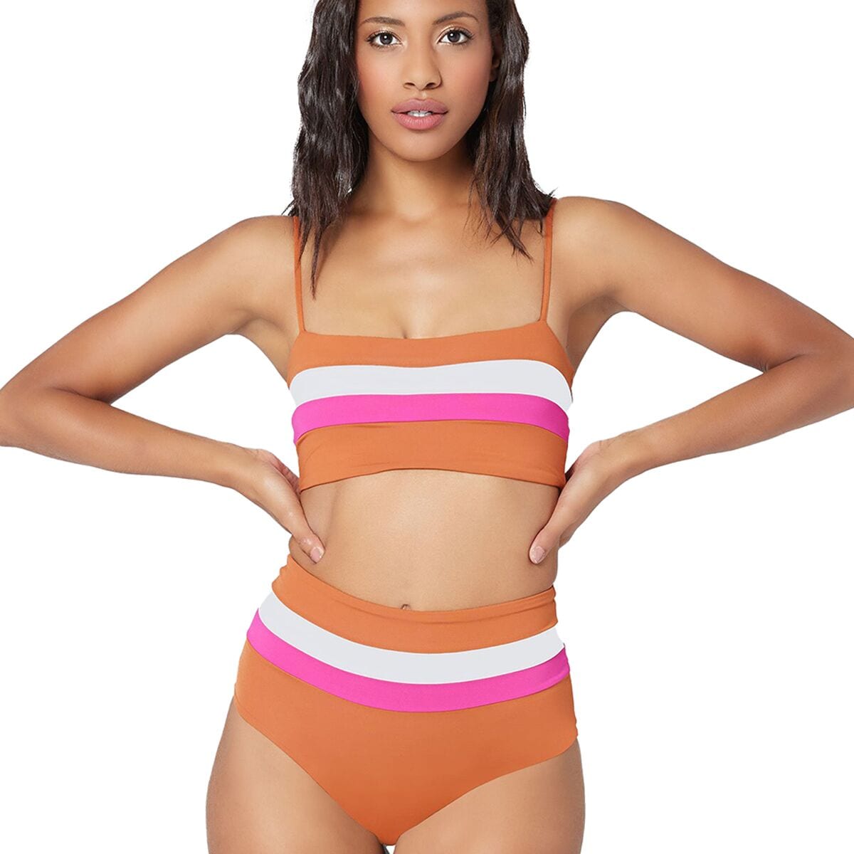 L Space Rebel Stripe Bikini Top - Women's Amber/Bougainvillea/Cream L