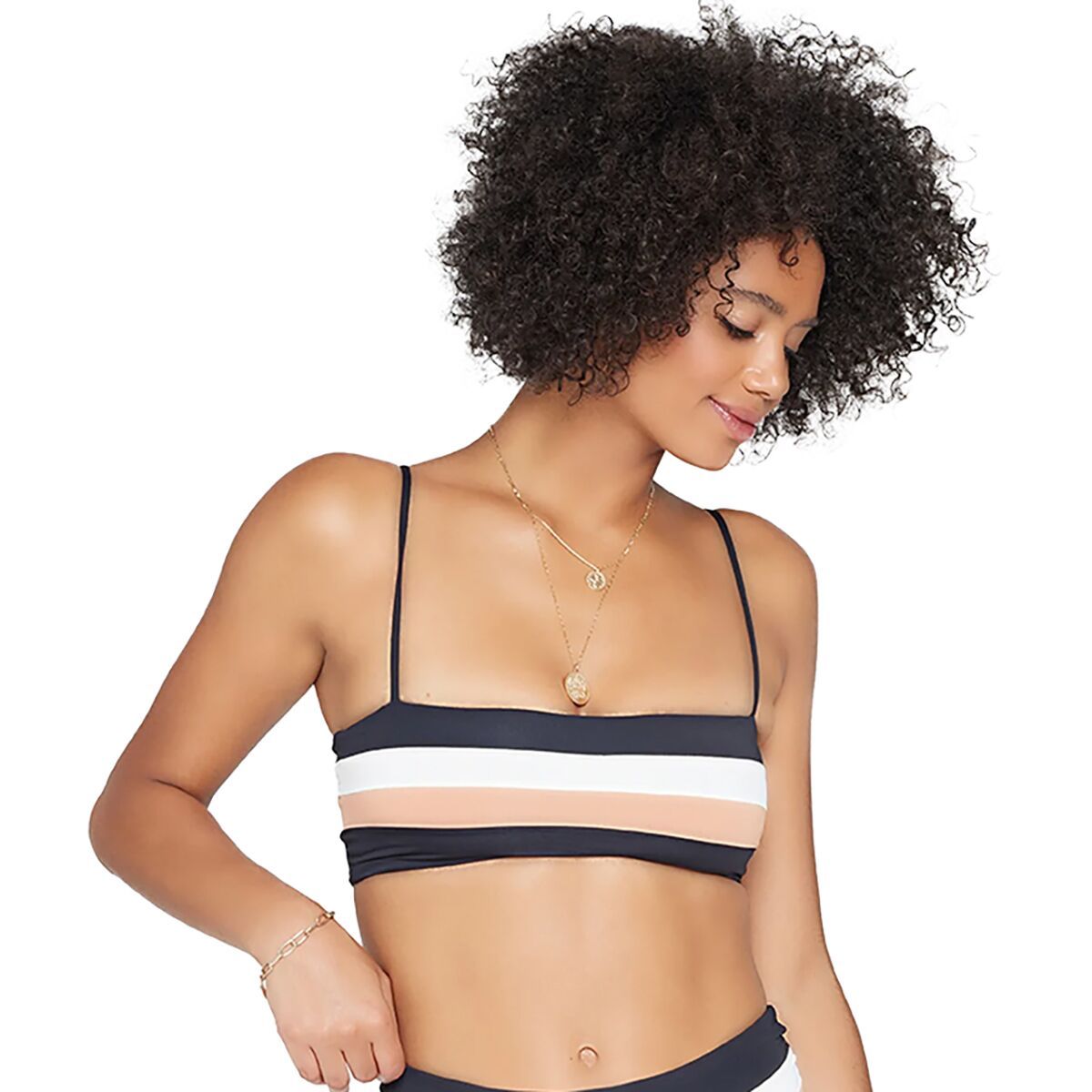 L Space Rebel Stripe Bikini Top - Women's Black/Cream/Chestnut, S