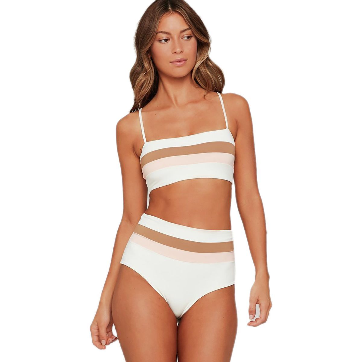 L Space Rebel Stripe Bikini Top - Women's Cream/Camel/Cherry Blossom, M