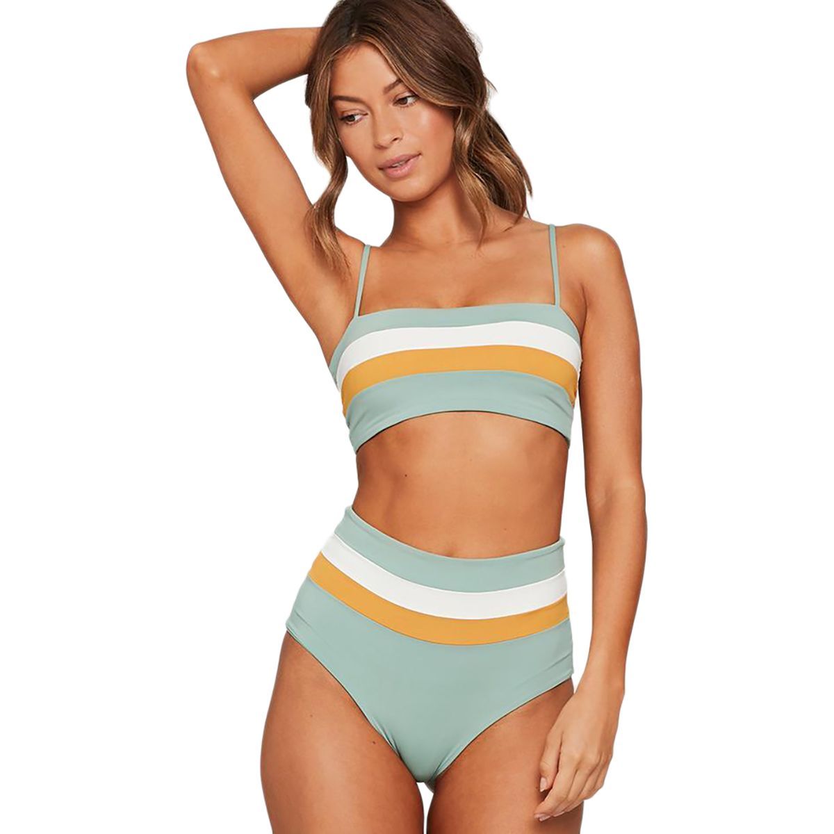L Space Rebel Stripe Bikini Top - Women's Cream/Bronze/Reef Green, L