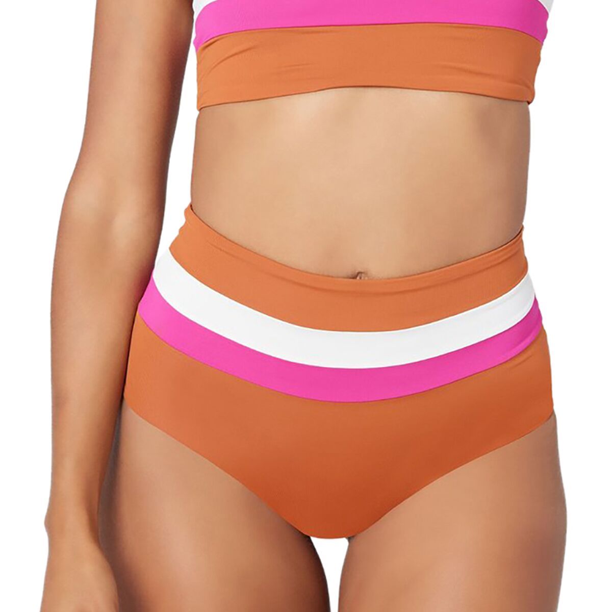 L Space Portia Stripe Bikini Bottom - Women's Amber/Bougainvillea/Cream, S