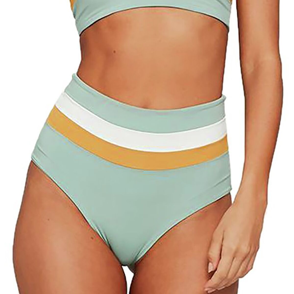 L Space Portia Stripe Bikini Bottom - Women's Cream/Bronze/Reef Green, L