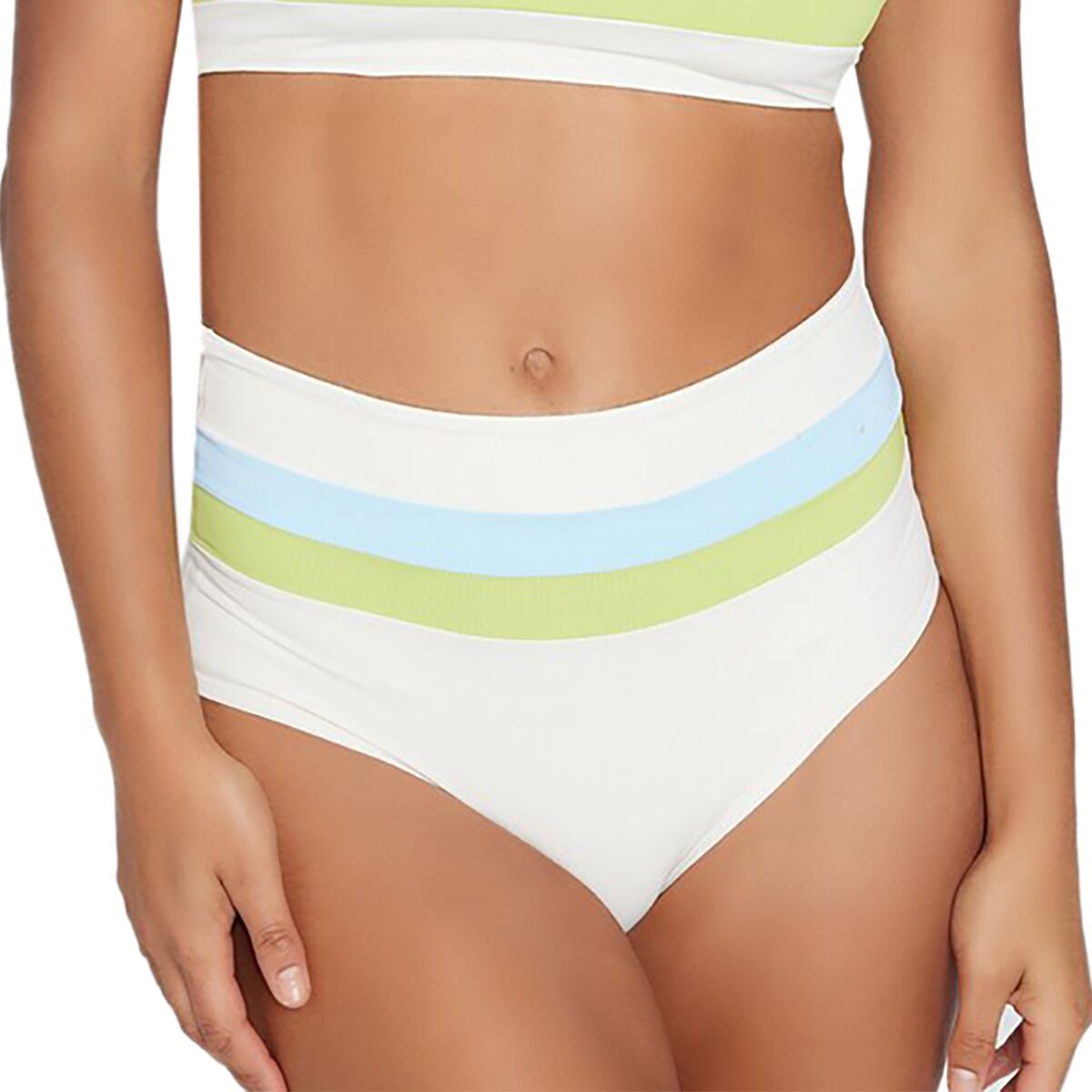 L Space Portia Stripe Bikini Bottom - Women's Cream/Sky Blue/Kwi, M