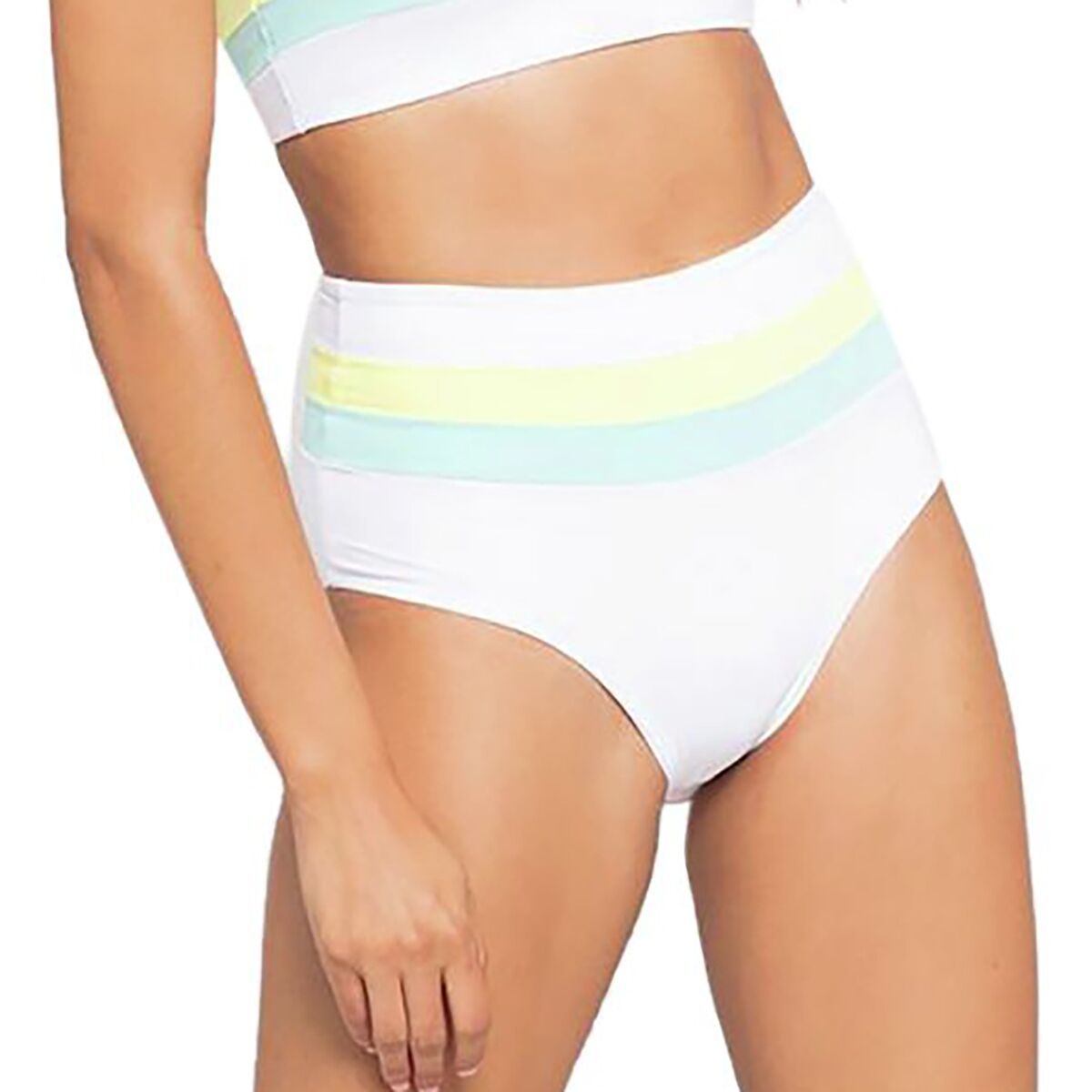 L Space Portia Stripe Bikini Bottom - Women's White/Light Turq/Lemonade, S