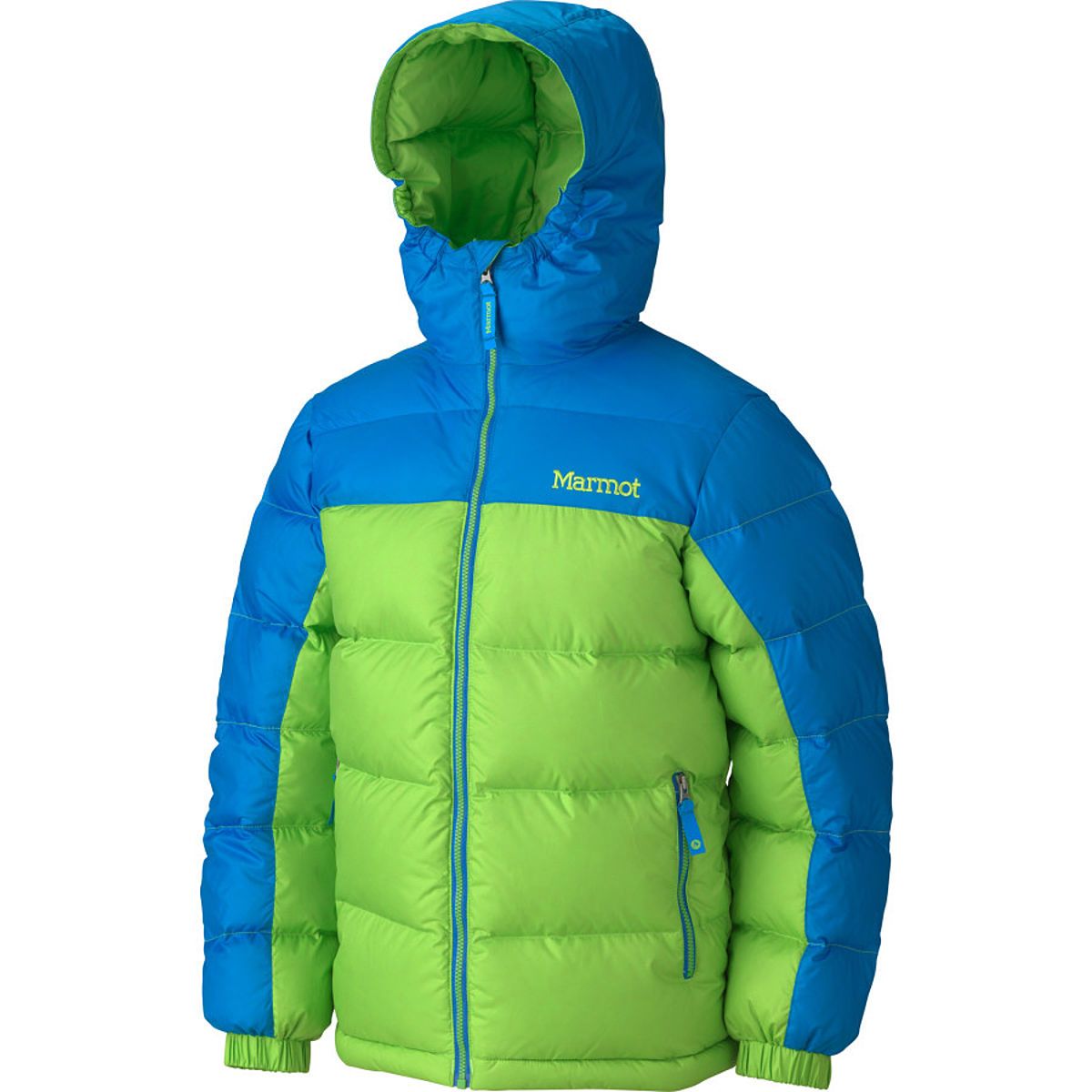 Marmot Guides Down Hooded Jacket - Boys' Green Envy/Cobalt Blue, XL