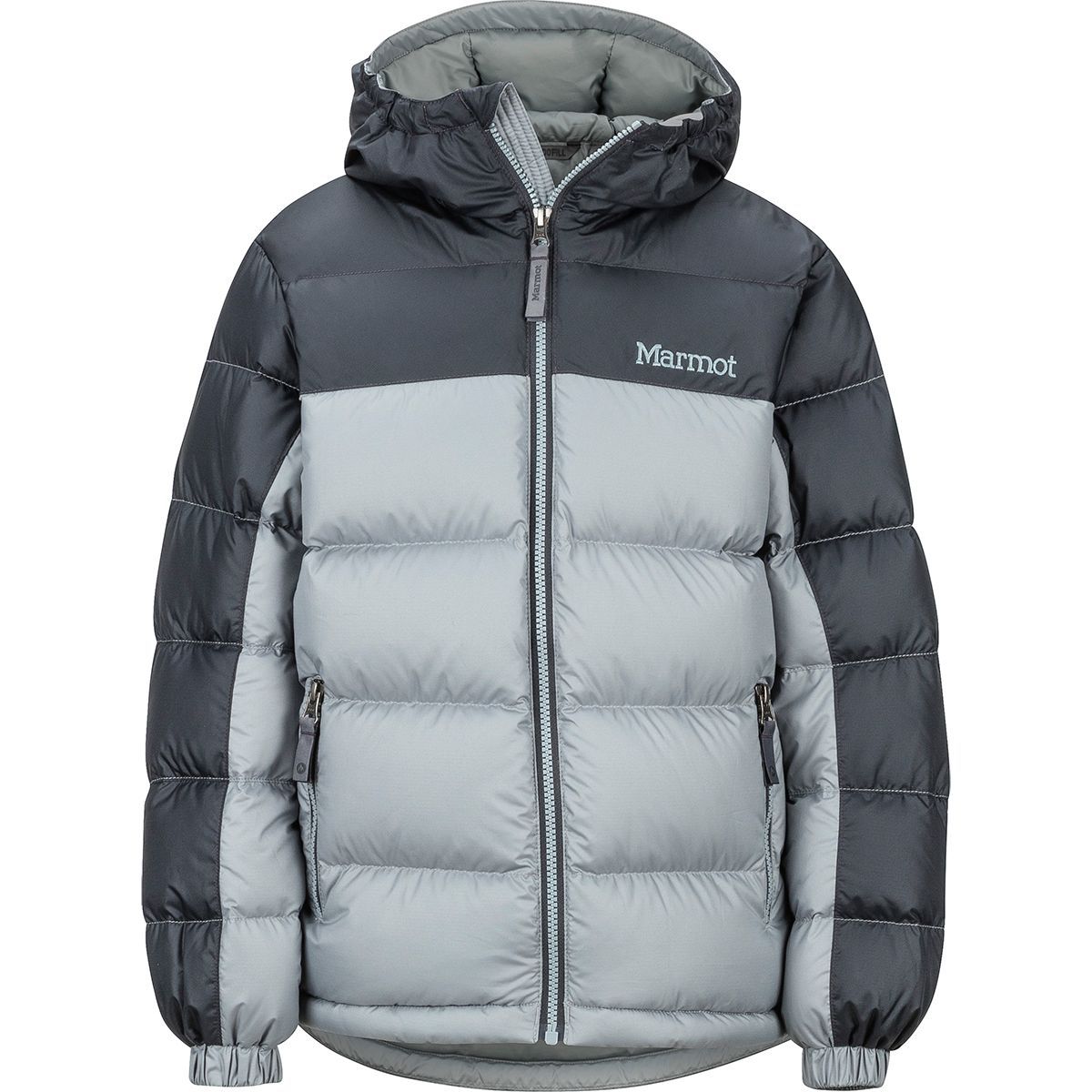 Marmot Guides Down Hooded Jacket - Boys' Grey Storm/Dark Steel, XXS