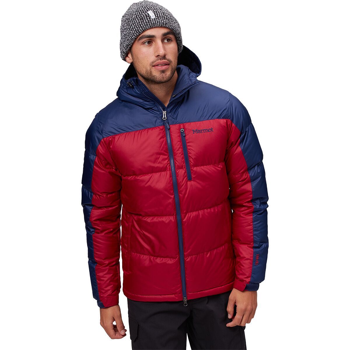Marmot Guides Down Hooded Jacket - Men's Brick/Arctic Navy, M