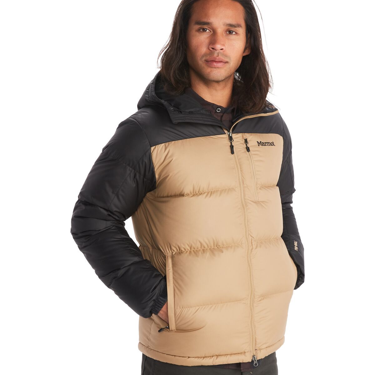 Marmot Guides Down Hooded Jacket - Men's Shetland/Black, S