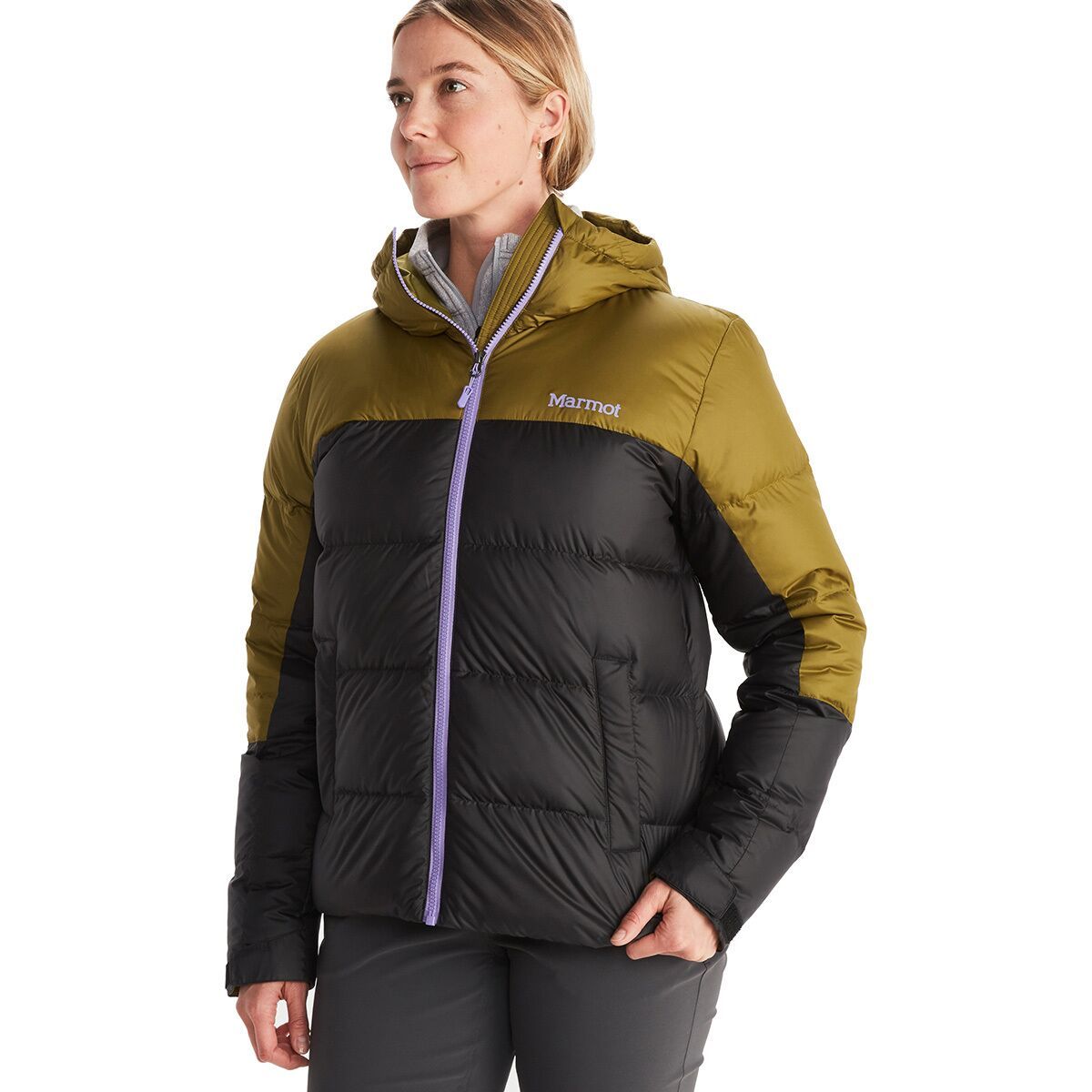 Marmot Guides Down Hooded Jacket - Women's Black/Military Green, XL