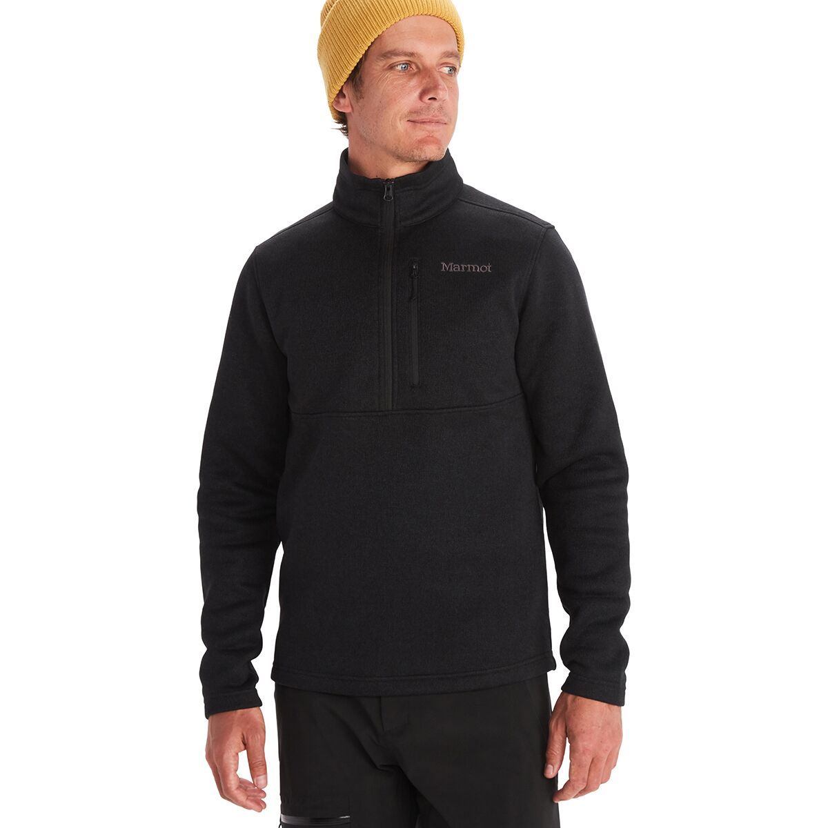 Image of Marmot Drop Line 1/2-Zip Fleece Jacket - Men's Black, XL