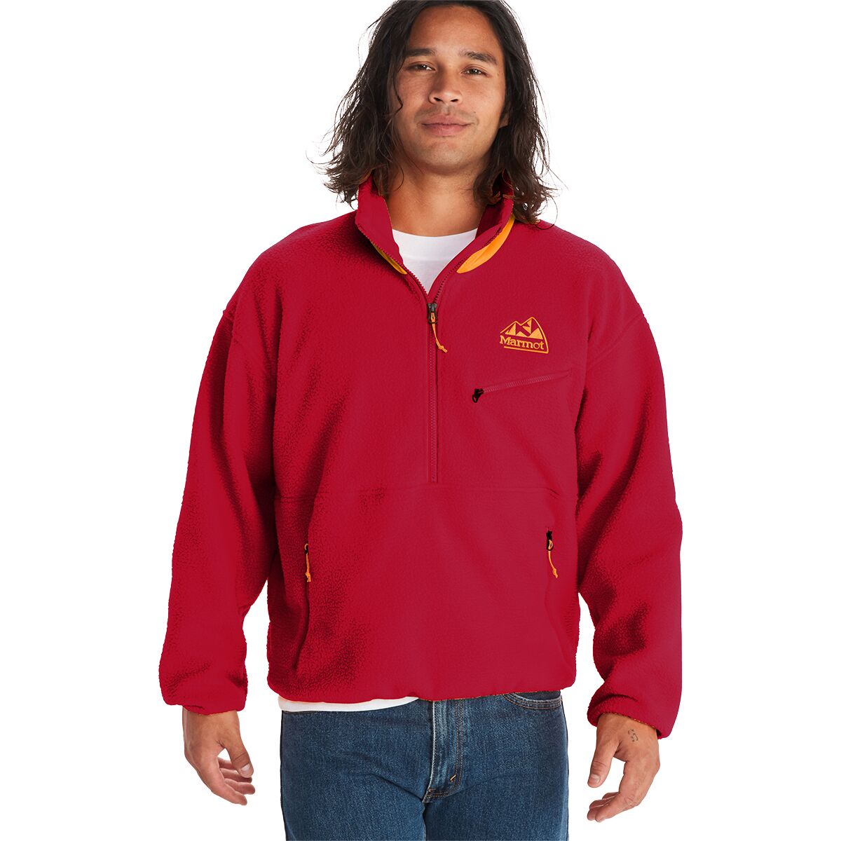 Image of Marmot 94 E.C.O. Recycled Fleece Jacket - Men's Team Red/Golden Sun, L