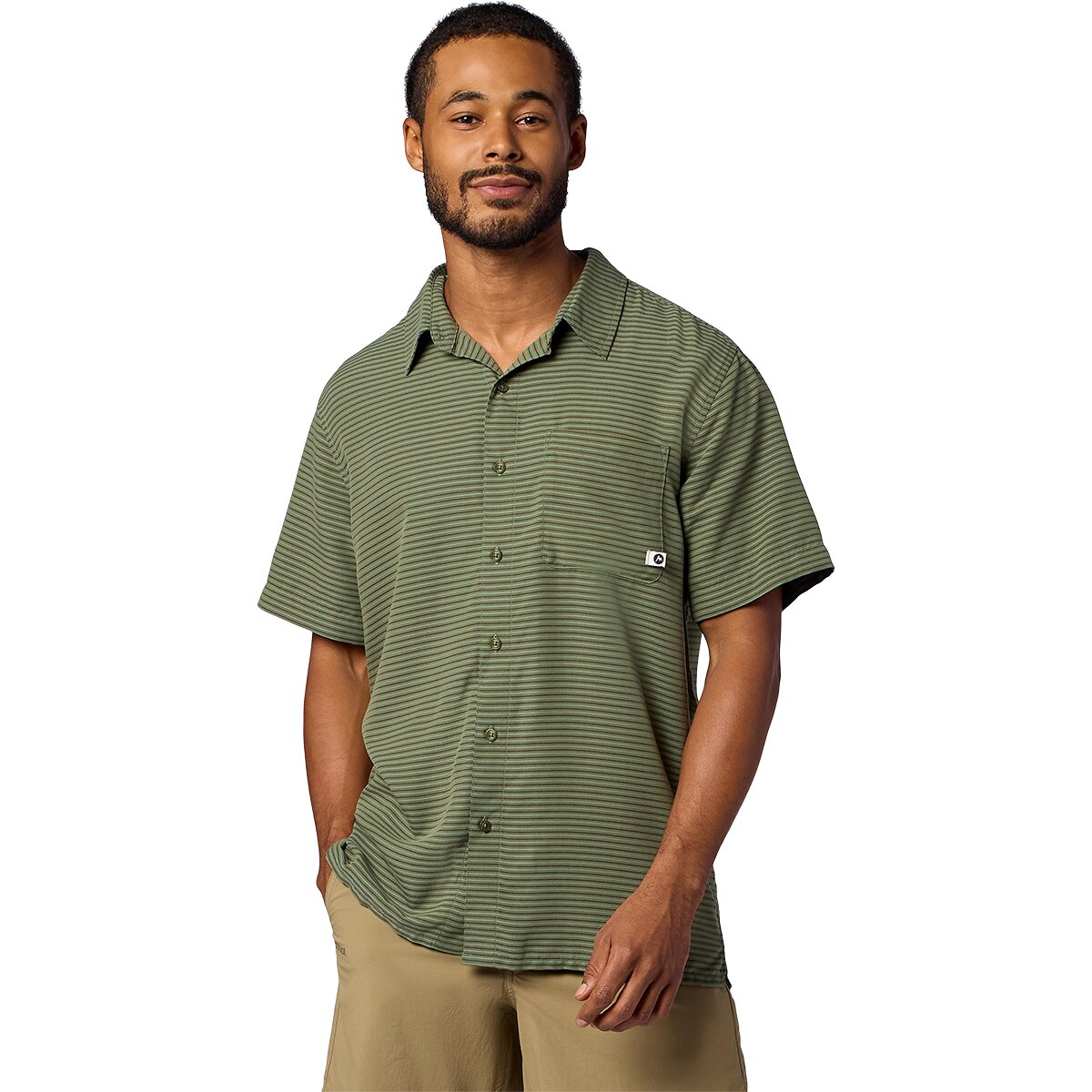 Image of Marmot Eldridge Novelty Classic Shirt - Men's Olive Grove Stripe, XXL