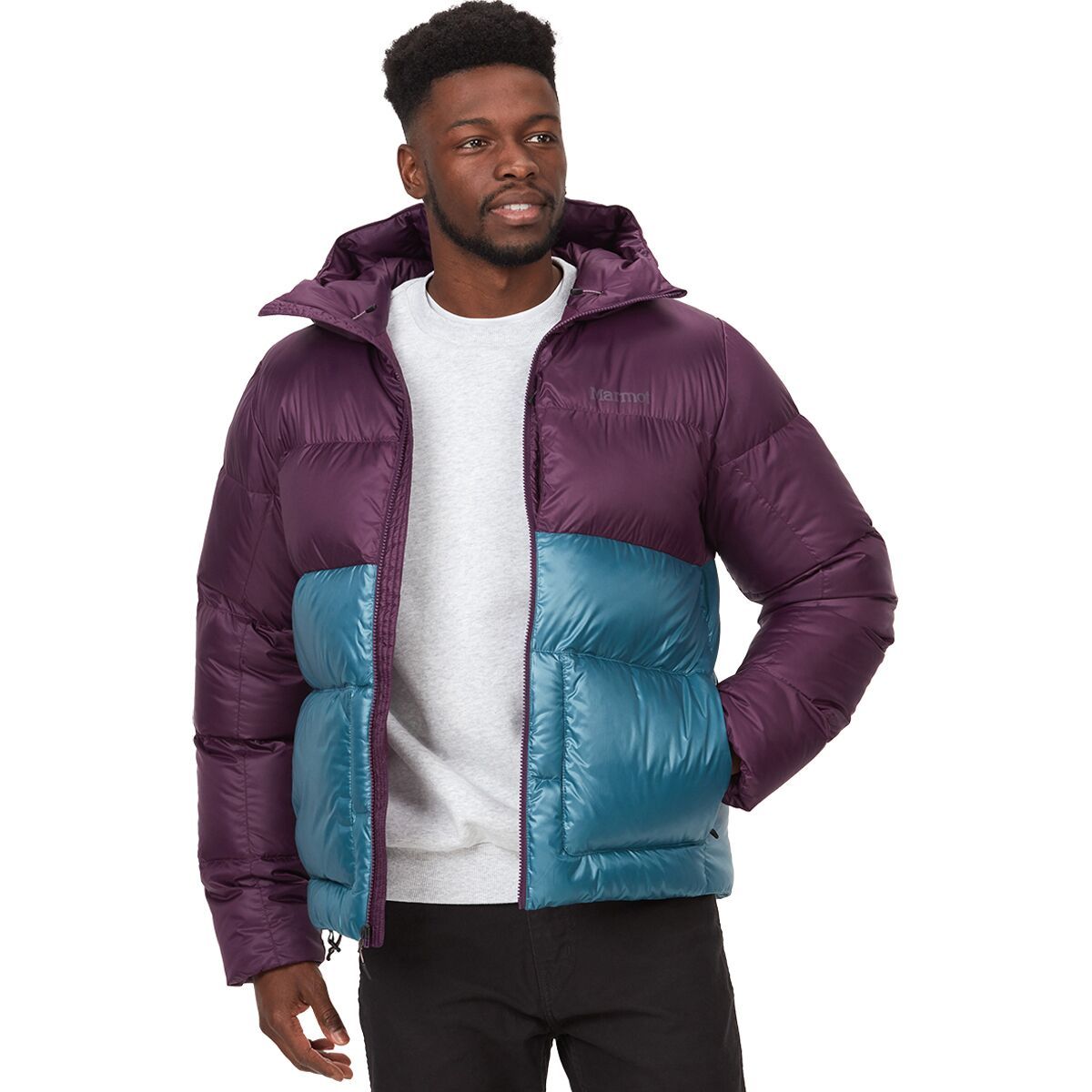 Marmot Guides Down Hooded Jacket - Men's Purple Fig/Moon River, XXL