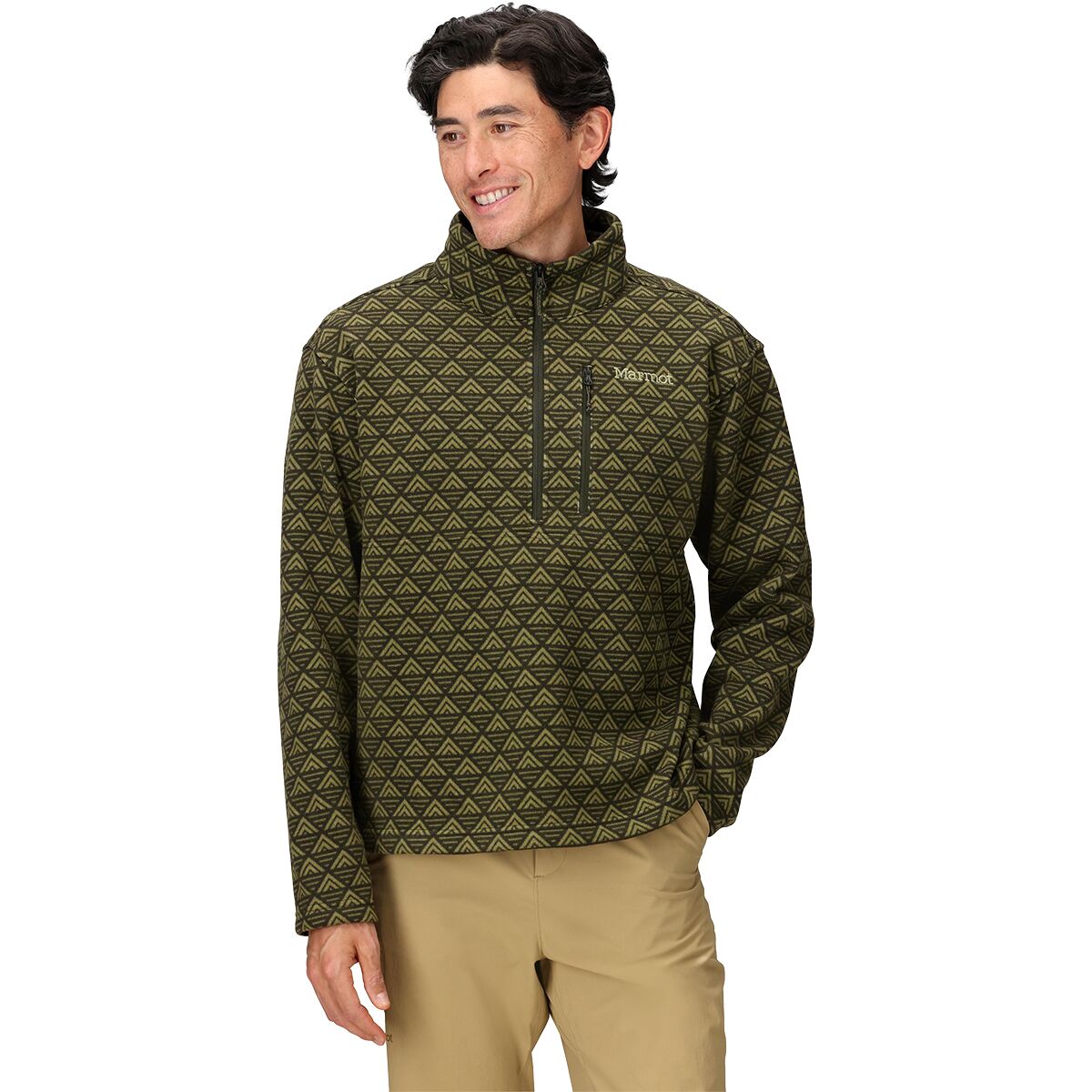 Image of Marmot Heavyweight Drop Line Printed 1/2-Zip - Men's Rosin Green Geo Peaks, M