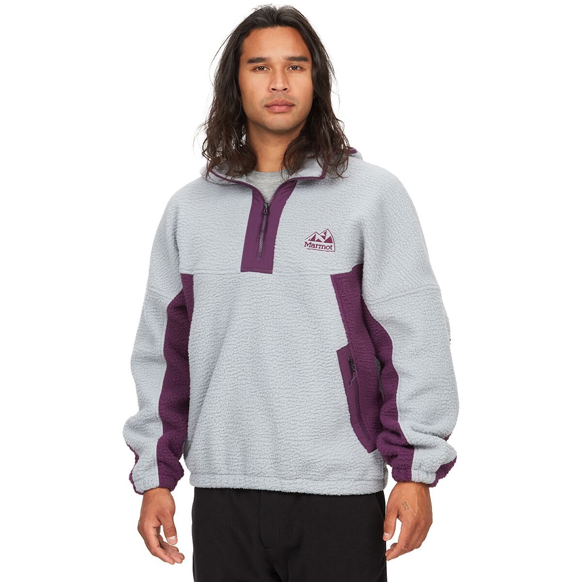 Marmot Super Aros Fleece Hooded Jacket - Men's Sleet/Purple Fig, M