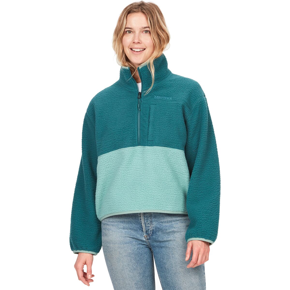 Image of Marmot Aros Fleece 1/2-Zip Jacket - Women's Dark Jungle/Blue Agave, S