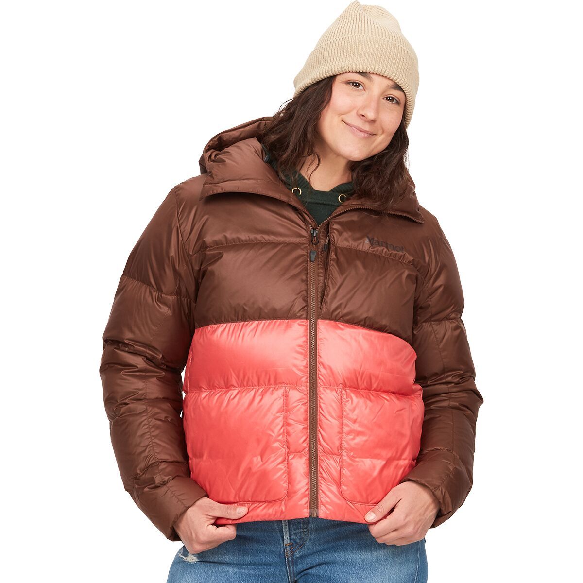 Marmot Guides Down Hooded Jacket - Women's Pinecone/Grapefruit, S