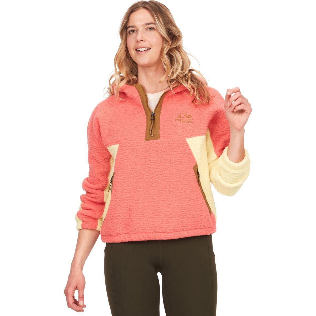 Marmot Super Aros Fleece Hoodie - Women's Grapefruit/Wheat/Hazel, S
