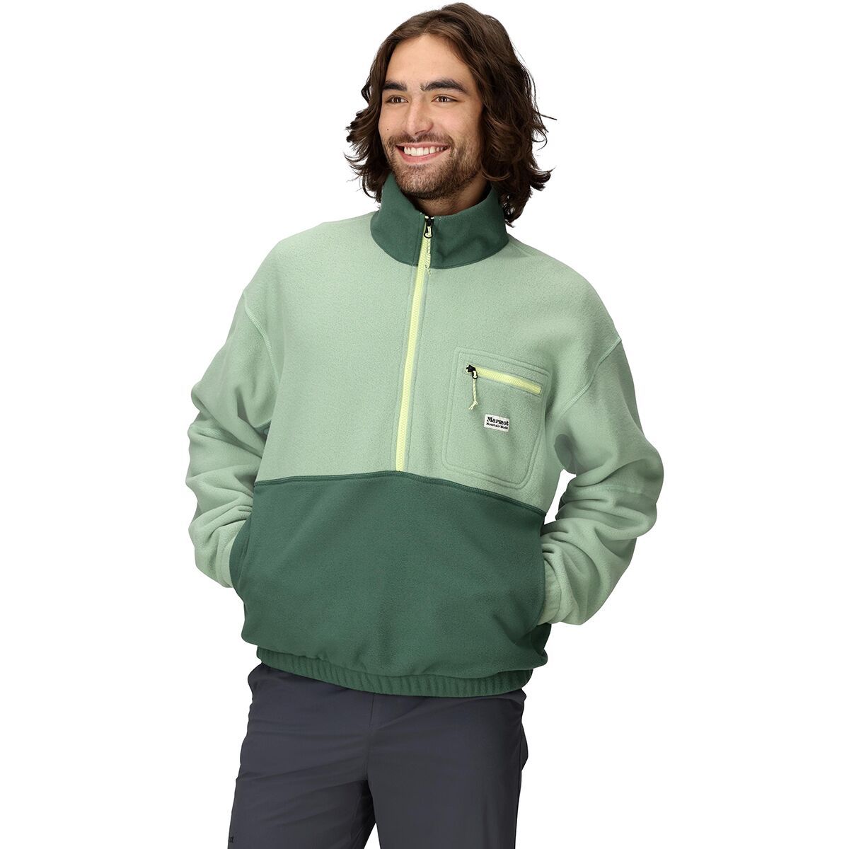 Image of Marmot Retro Rocklin 1/2-Zip Pullover - Men's Agate Green/Juniper Green, M