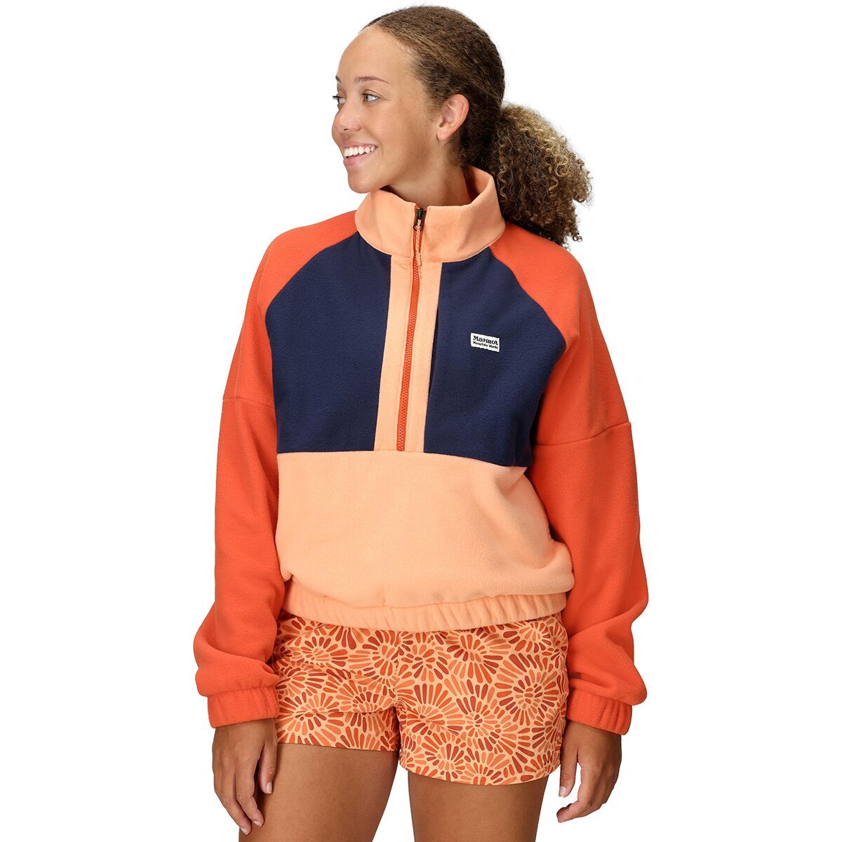 Image of Marmot Retro Rocklin 1/2-Zip Jacket - Women's Fresh Apricot/Arctic Navy/Gnger Blossom, L
