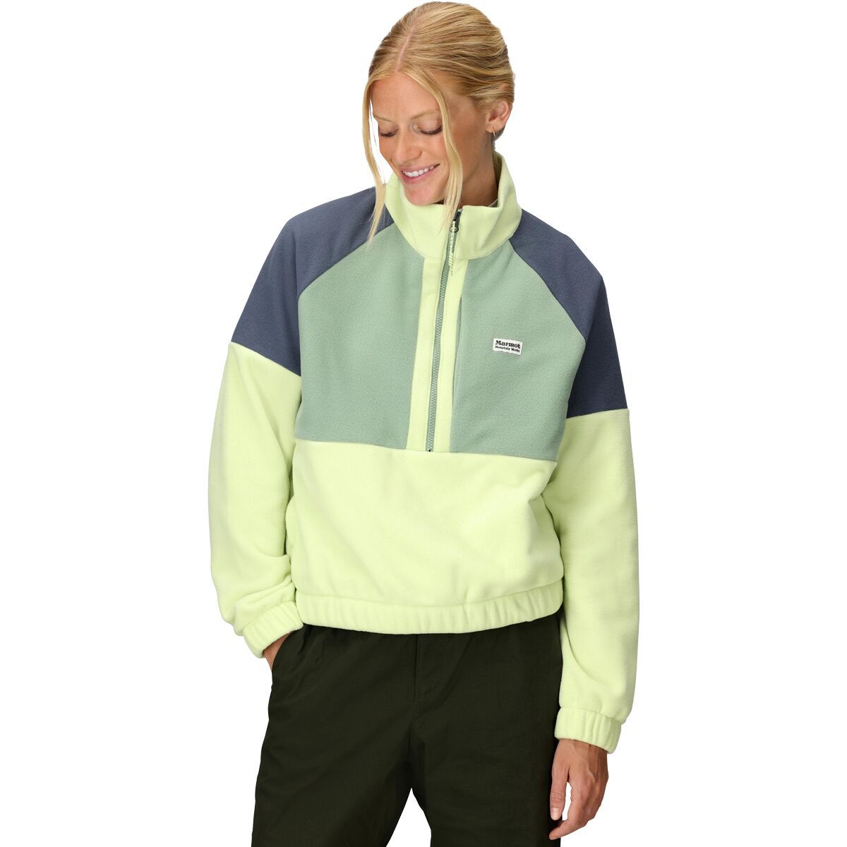 Image of Marmot Retro Rocklin 1/2-Zip Jacket - Women's Matcha/Agate Green/Thunderhead, XS