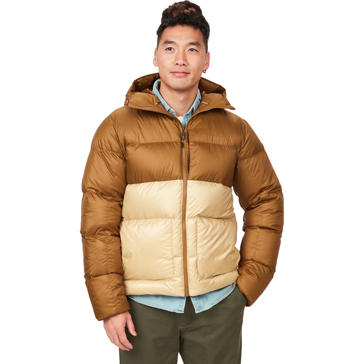 Image of Marmot Guides Down Hooded Jacket - Men's Hazel/Light Oak, XXL