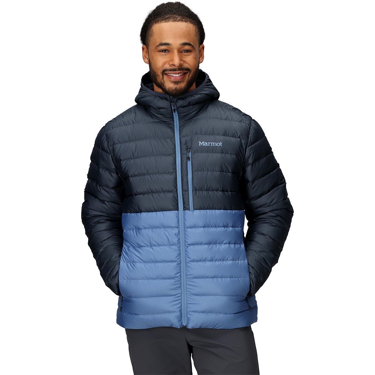 Image of Marmot Highlander Down Hooded Jacket - Men's Thunderhead/Rain Cloud, XXL