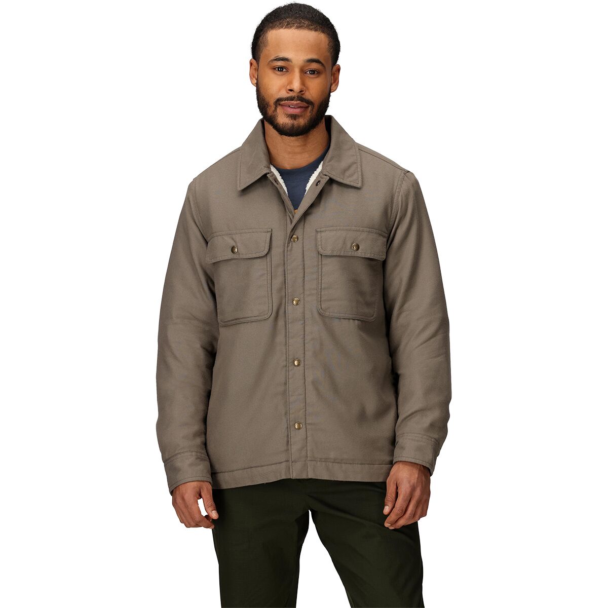 Image of Marmot Ridgefield Sherpa Flannel Shirt Jacket - Men's Claystone, XXL