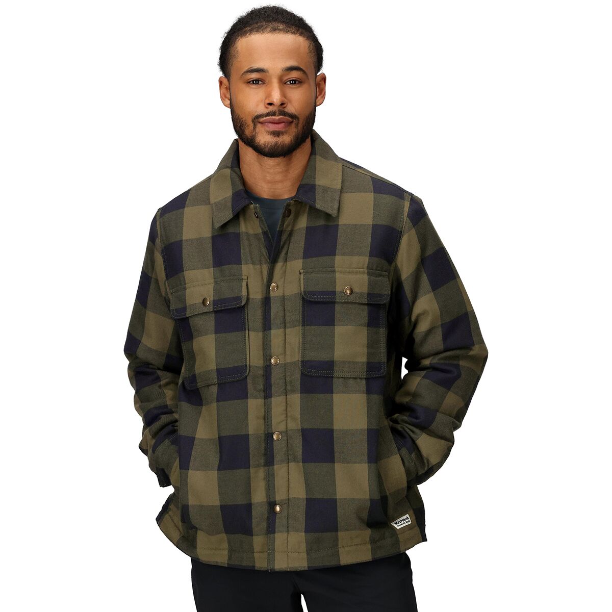 Image of Marmot Ridgefield Sherpa Flannel Shirt Jacket - Men's Nori/Black, S