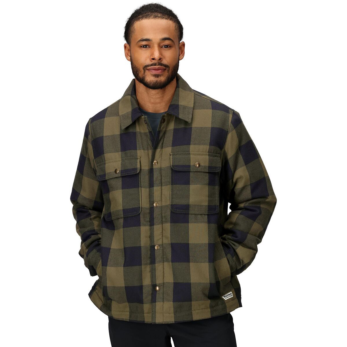 Image of Marmot Ridgefield Sherpa Flannel Shirt Jacket - Men's Nori/Black, M
