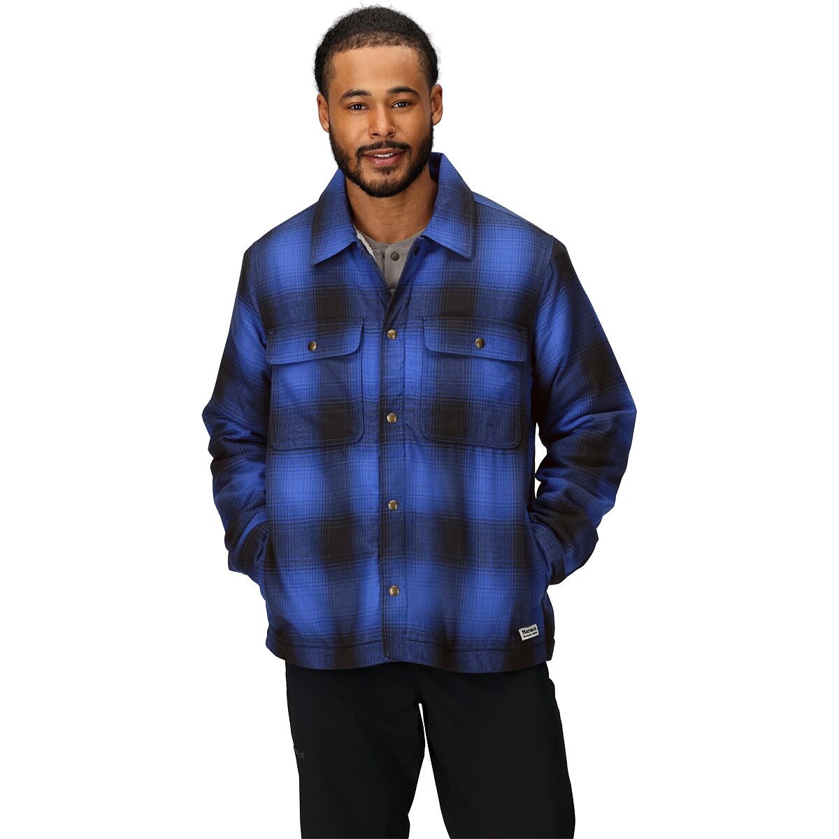 Image of Marmot Ridgefield Sherpa Flannel Shirt Jacket - Men's Oxide Blue, XXL